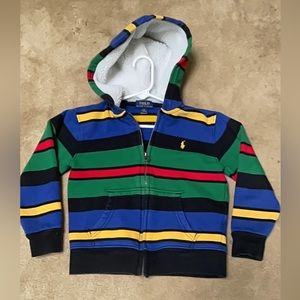 Polo Ralph Lauren hoodie jacket stripes of yellow black navy and red size 4.